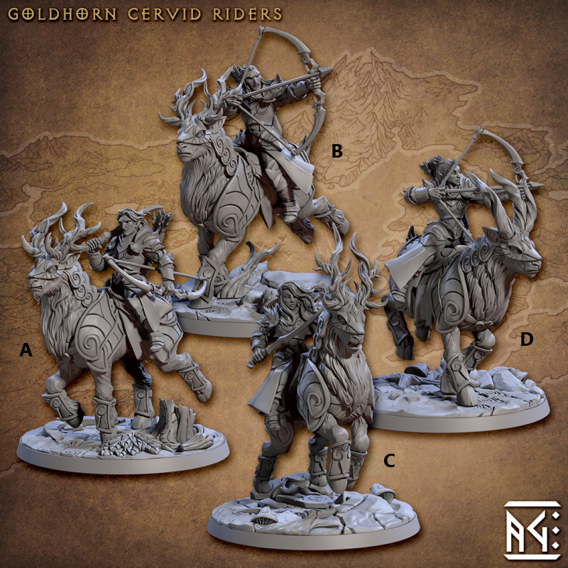 Miniature Goldhorn Cervid Riders by Artisan Guild