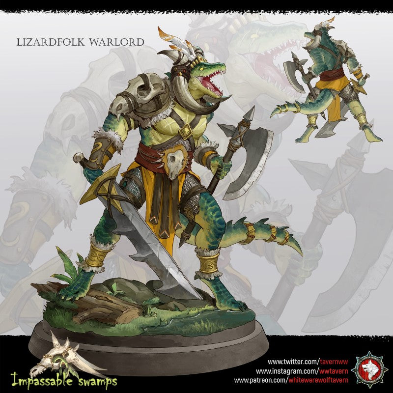 miniature Lizardfolk Warlord by White Werewolf Tavern