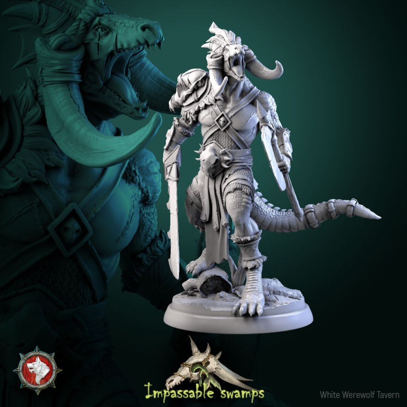 miniature Lizardfolk Warlord by White Werewolf Tavern