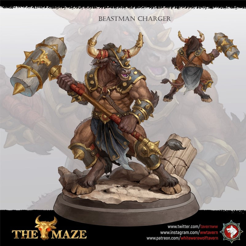 miniature Beastman Charger Set by White Werewolf Tavern