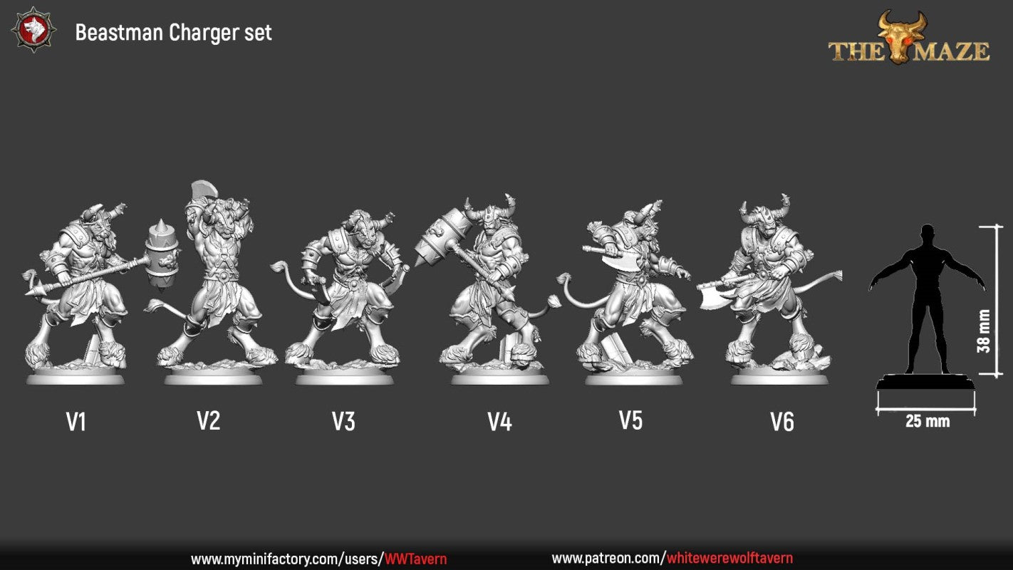 miniature Beastman Charger Set by White Werewolf Tavern