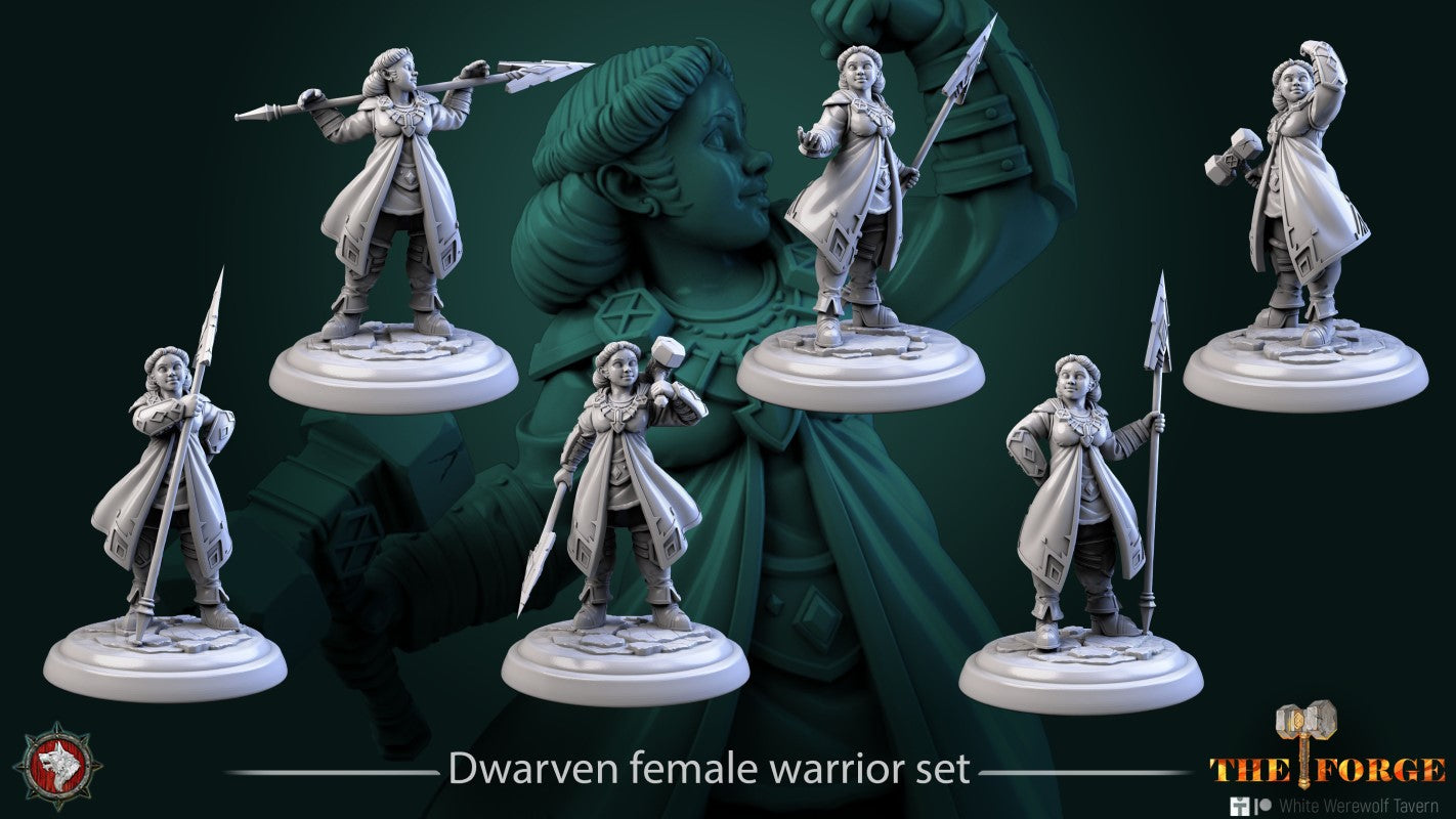 miniature Dwarven Female Warrior by White Werewolf Tavern