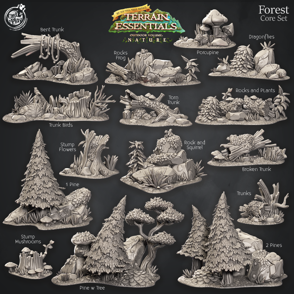 Unpainted Resin 3D Printed Miniature Forest Terrain by Cast n Play