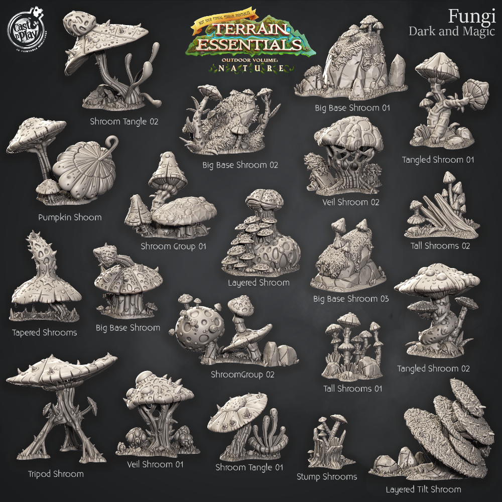 Unpainted Resin 3D Printed Miniature Dark and Magic Fungi Terrain by Cast n Play