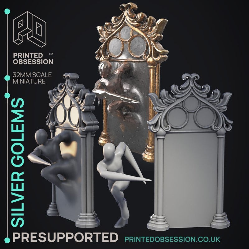 miniature Silver Golem by Printed Obsession