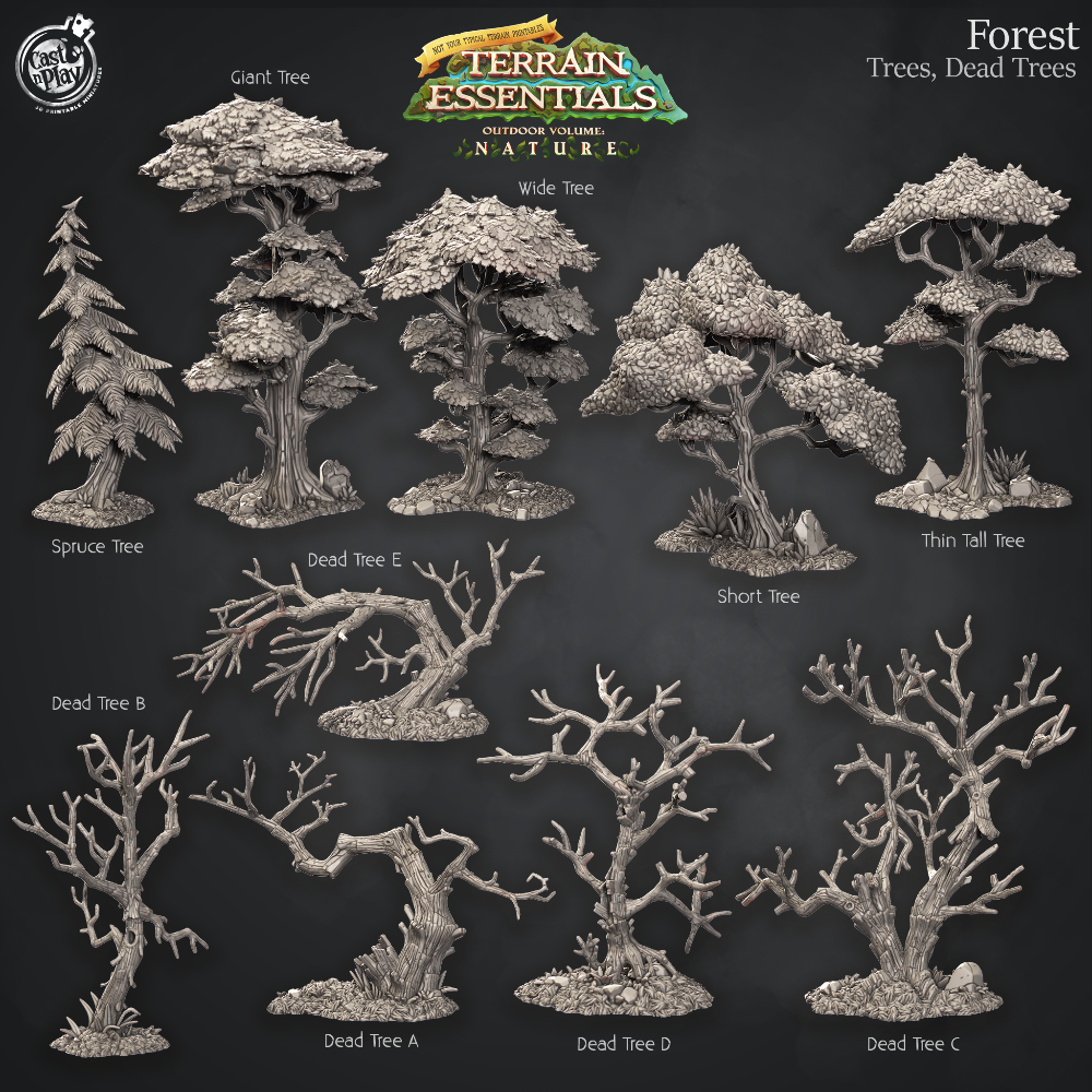 Unpainted Resin 3D Printed Miniature Forest Terrain by Cast n Play