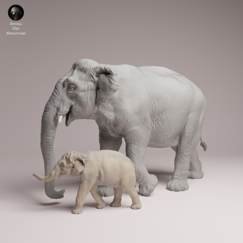 Indian Elephant Cow and Calf 1:32