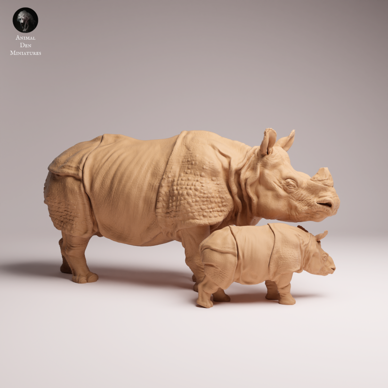 Indian Rhino Cow and Calf 1:32
