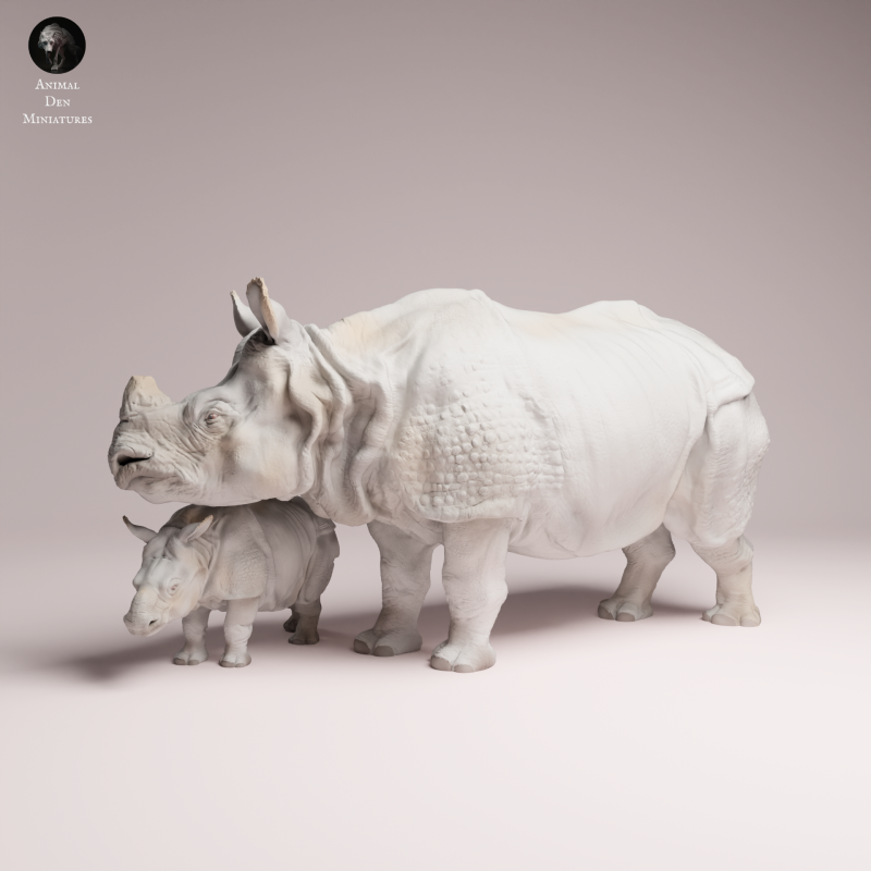 Indian Rhino Cow and Calf 1:32