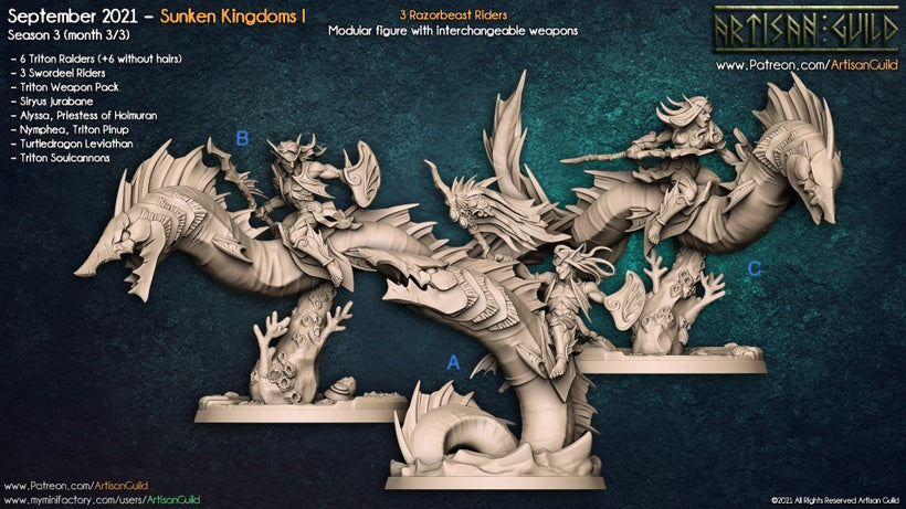 Water elf merfolk seaserpent rider unpainted resin unpainted resin 3D Printed Miniature
