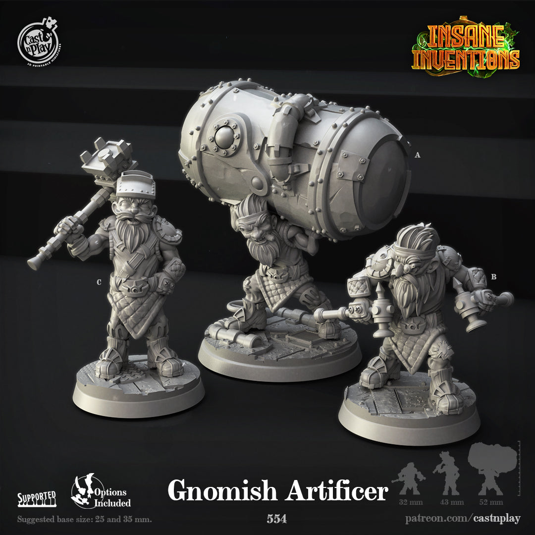 Unpainted resin 3d printed miniature Gnomish Artificer designed by Cast n Play