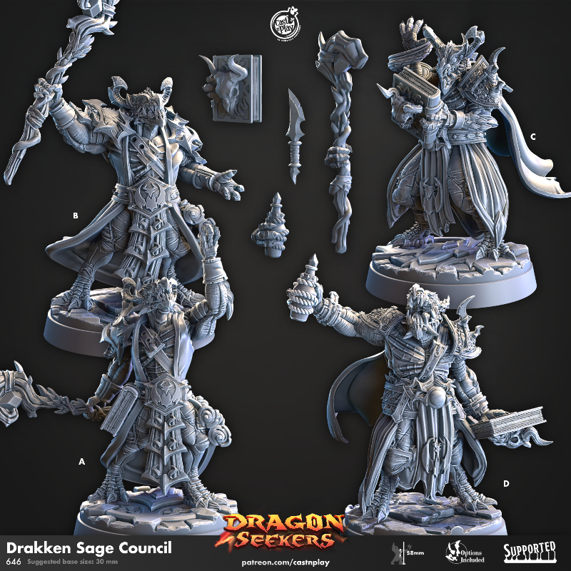 miniature Drakken Sage Council sculpted by Cast n Play