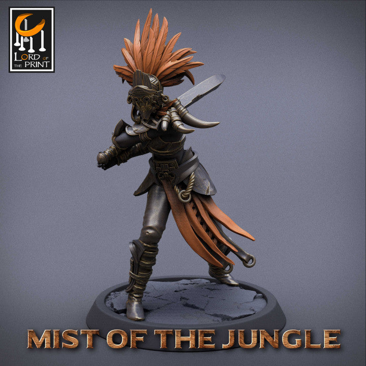 miniature Amazon Light Soldier Dual Sword Attack sculpted by Lord of the Print