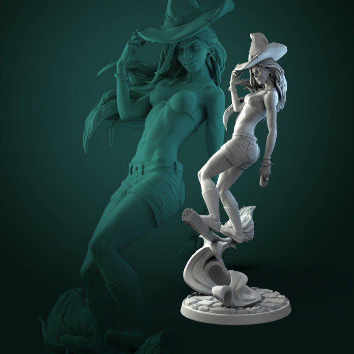 Witch female in bikini on flying broom unpainted resin unpainted resin 3D Printed Miniature