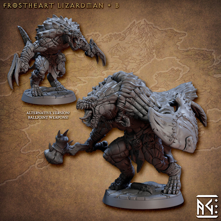 miniature Frostheart Lizardmen sculpted by Archvillain Games