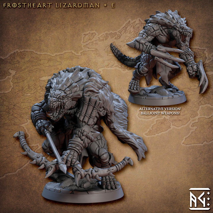 miniature Frostheart Lizardmen sculpted by Archvillain Games