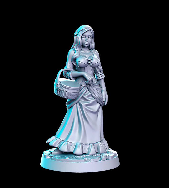 Human Female villager, commoner Unpainted Resin 3D Printed Miniature
