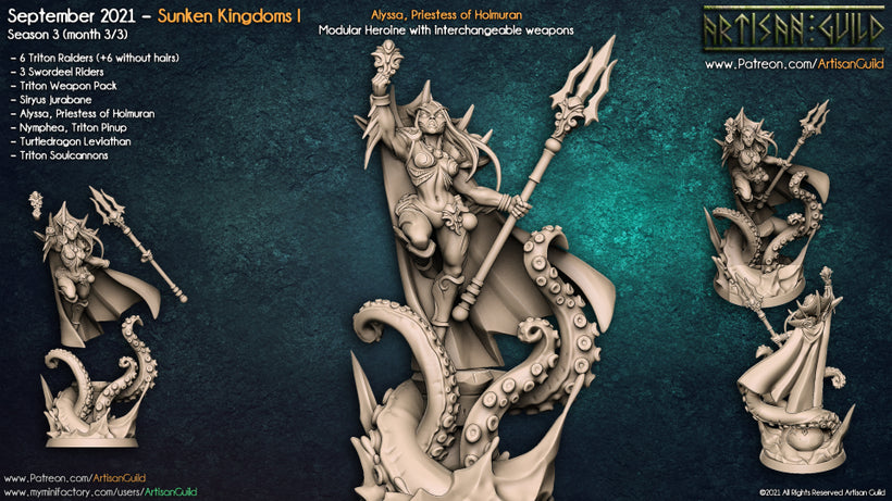 Merfolk priestess trident wielder Unpainted Resin 3D Printed Miniature