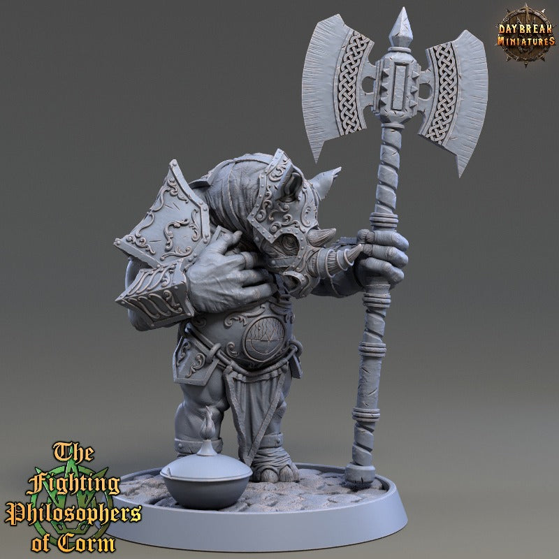 Rhino-folk Archytas Heartfell sculpted by Daybreak miniatures