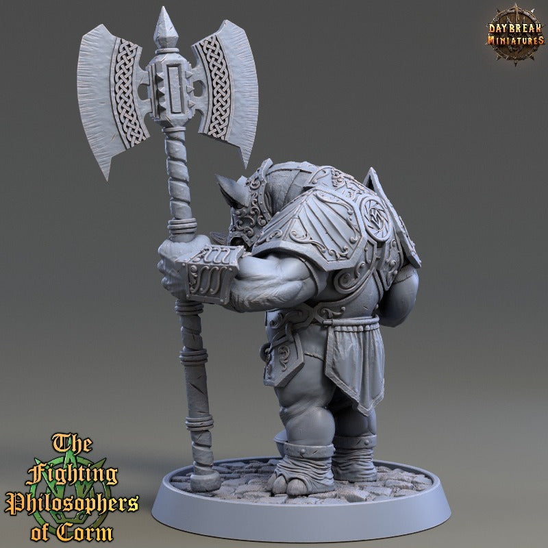 Rhino-folk Archytas Heartfell sculpted by Daybreak miniatures