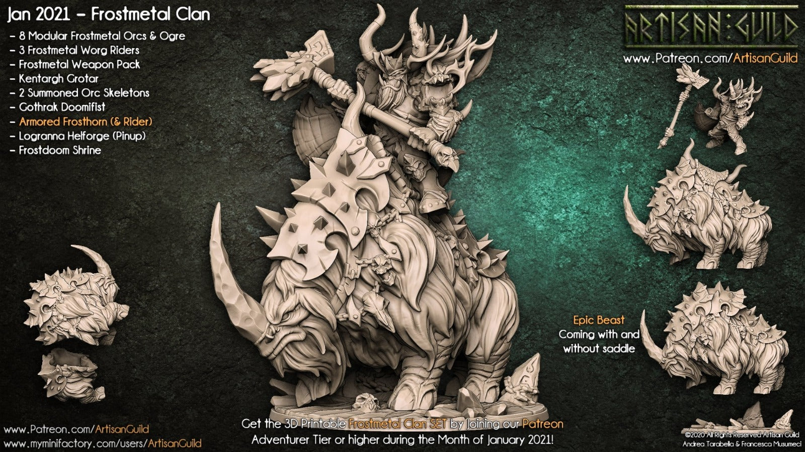 orc male rider on frosthorn beast  unpainted resin unpainted resin 3D Printed Miniature