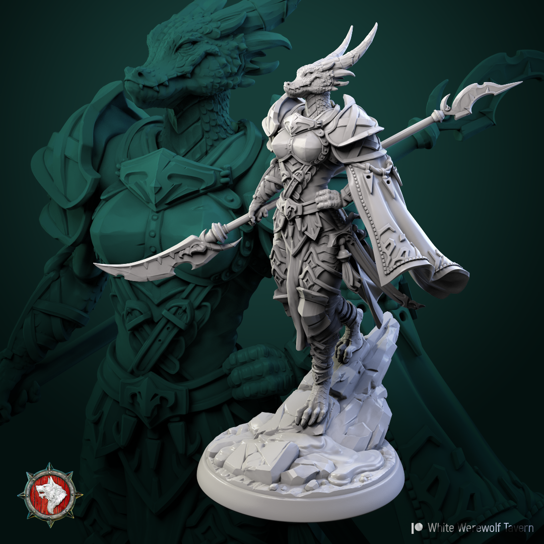 Dragonborn Female Warrior knight fighter unpainted resin unpainted resin 3D Printed Miniature