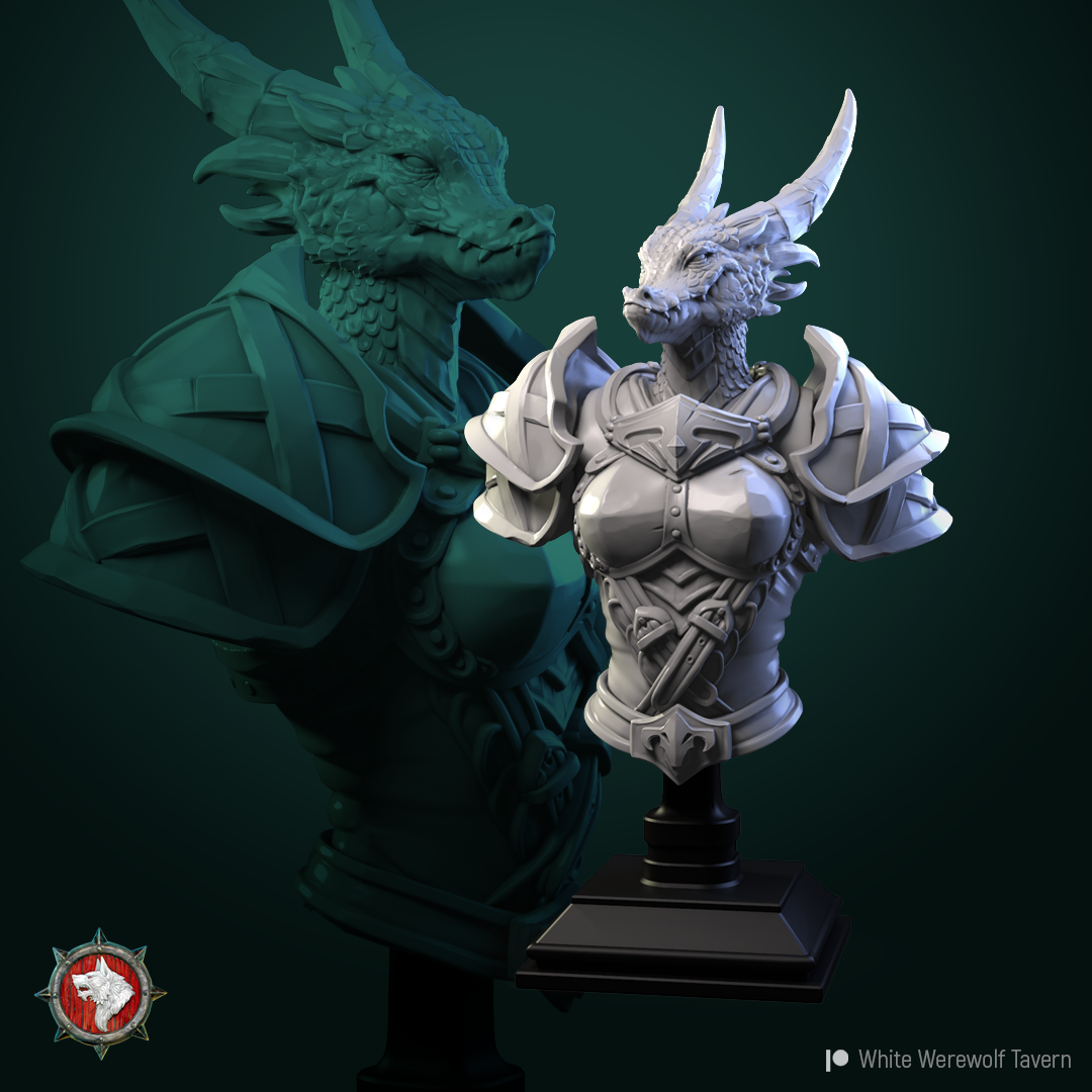 Dragonborn female fight warrior bust unpainted resin unpainted resin 3D Printed Bust