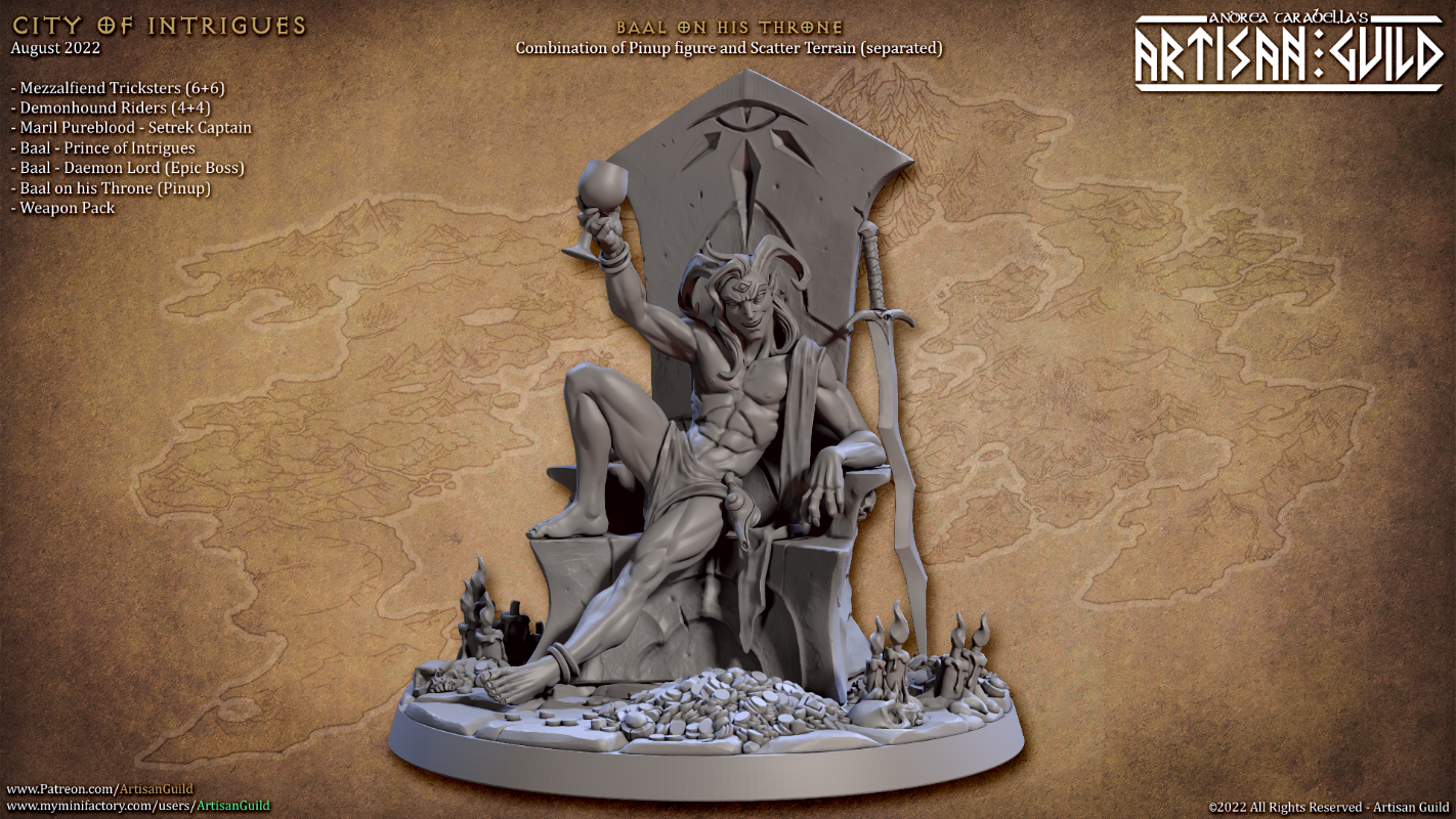 unpainted resin 3D Printed Figure demon king on throne toasting cup in air