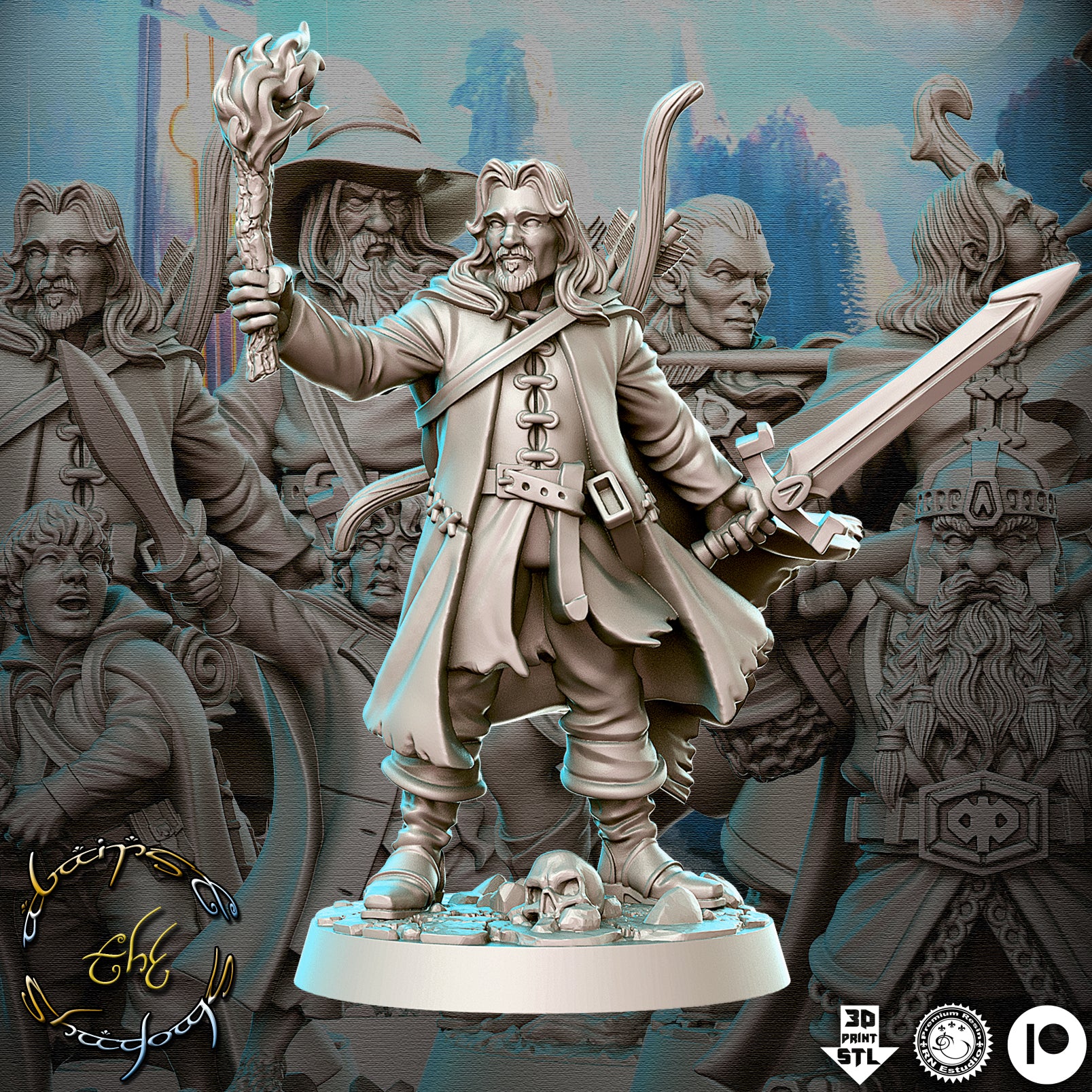 human male fighter hold a touch and sword unpainted resin unpainted resin 3D Printed Miniature