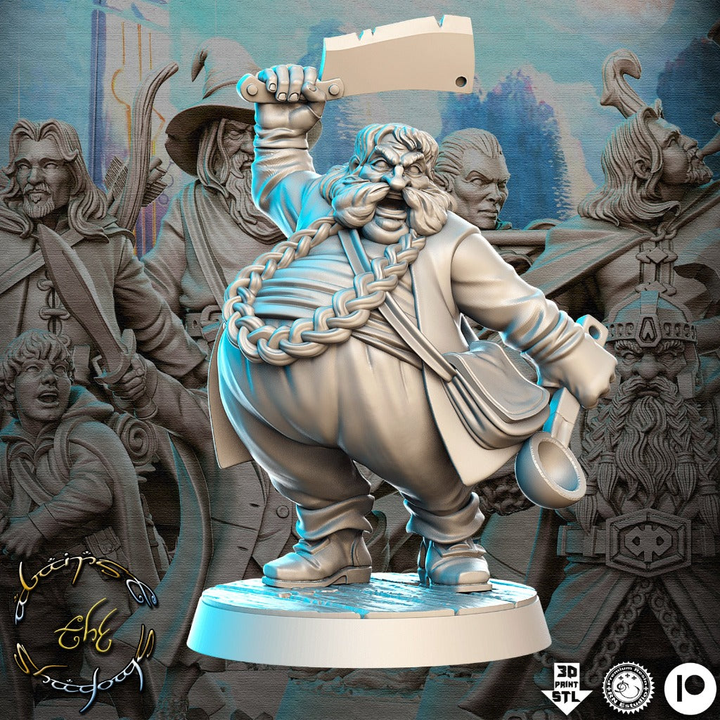 Fat halfling cook holding clever and ladle