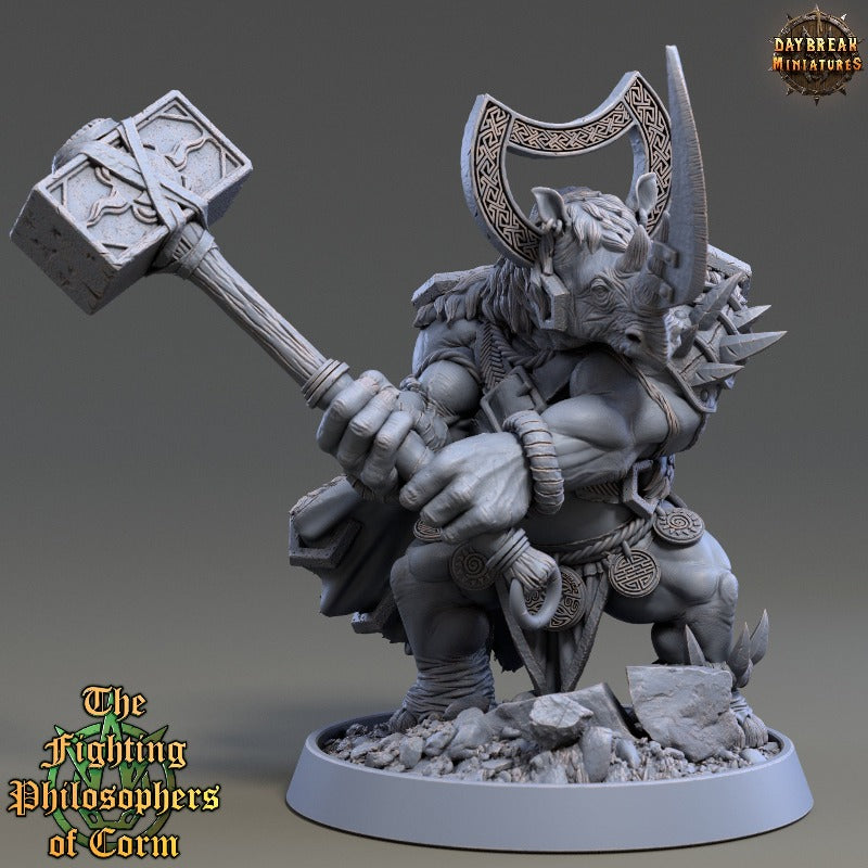 Rhino folk Ecphantus Hammermind sculpted by Daybreak miniatures