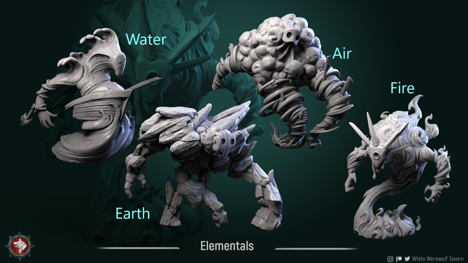 Elemental creatures unpainted resin unpainted resin 3D Printed Miniature