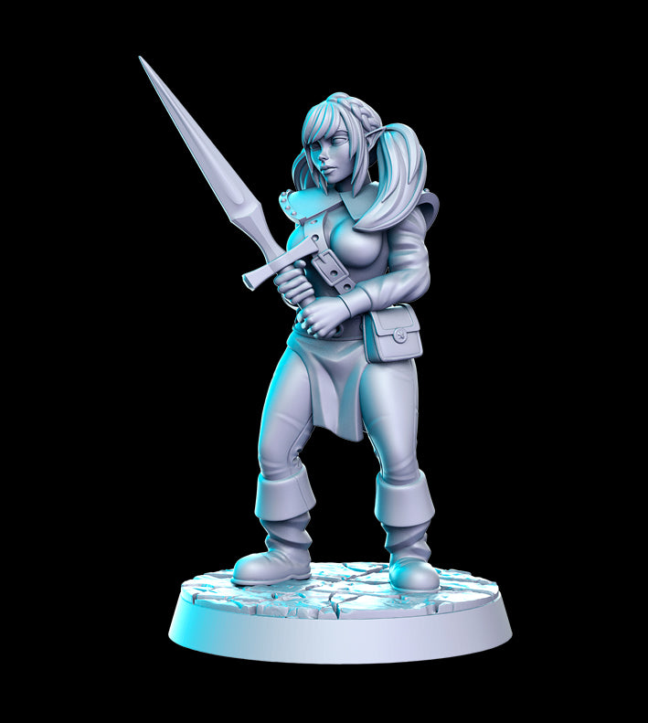 Unpainted miniature female elf.