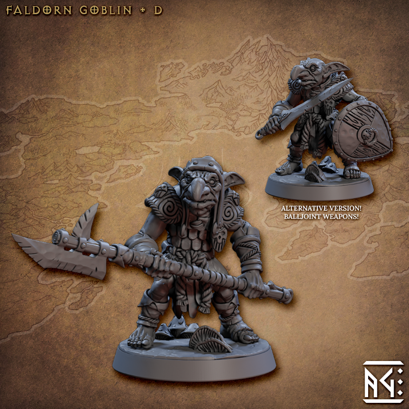 miniature Faldorn Goblin pose 4 sculpted by Archvillain Games