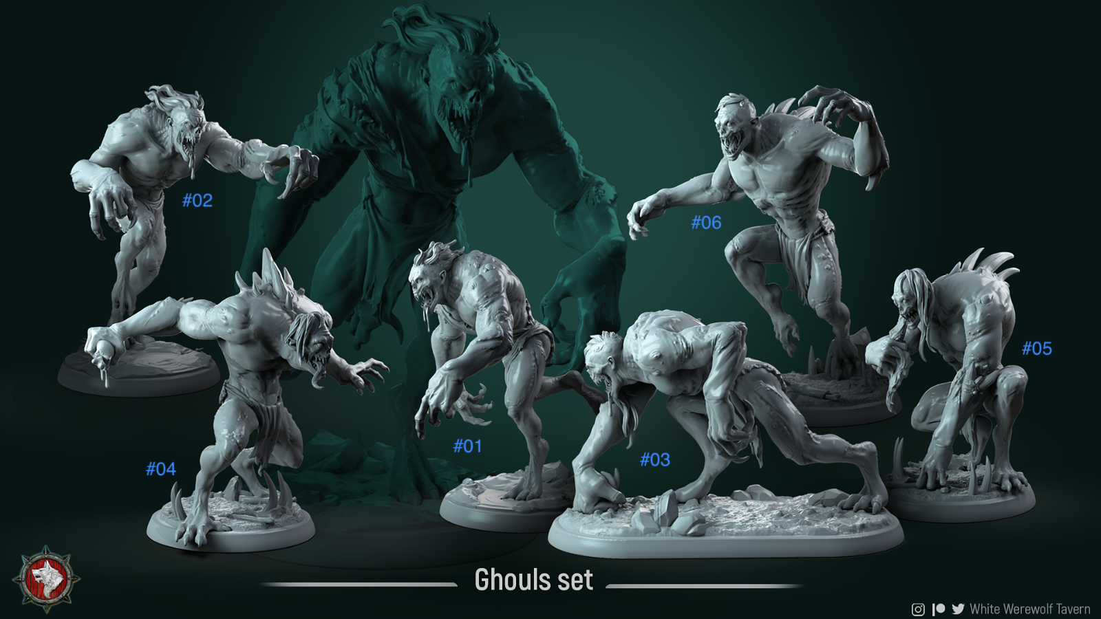 Unpainted Resin 3D Printed Miniature Ghouls by White Werewolf Tavern