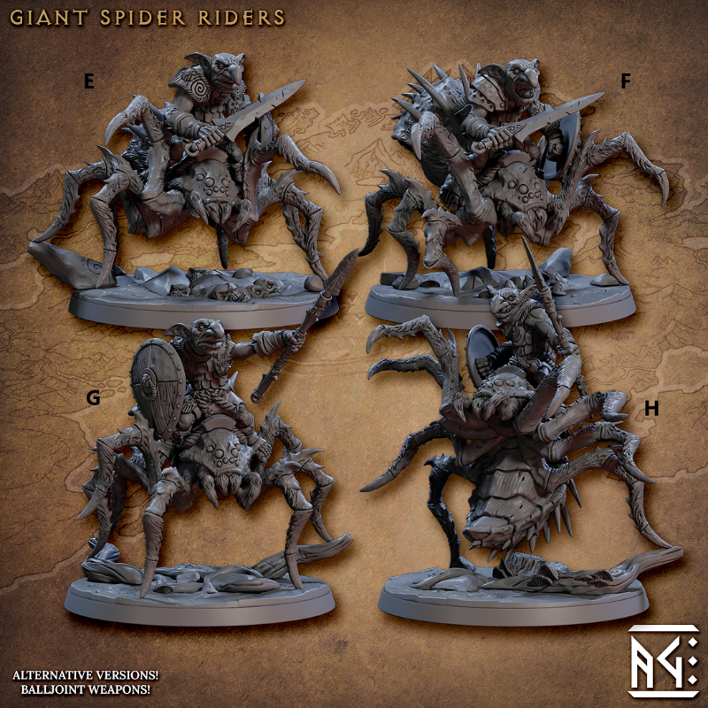 miniature Faldorn Giant Spiders Riders sculpted by Archvillain Games