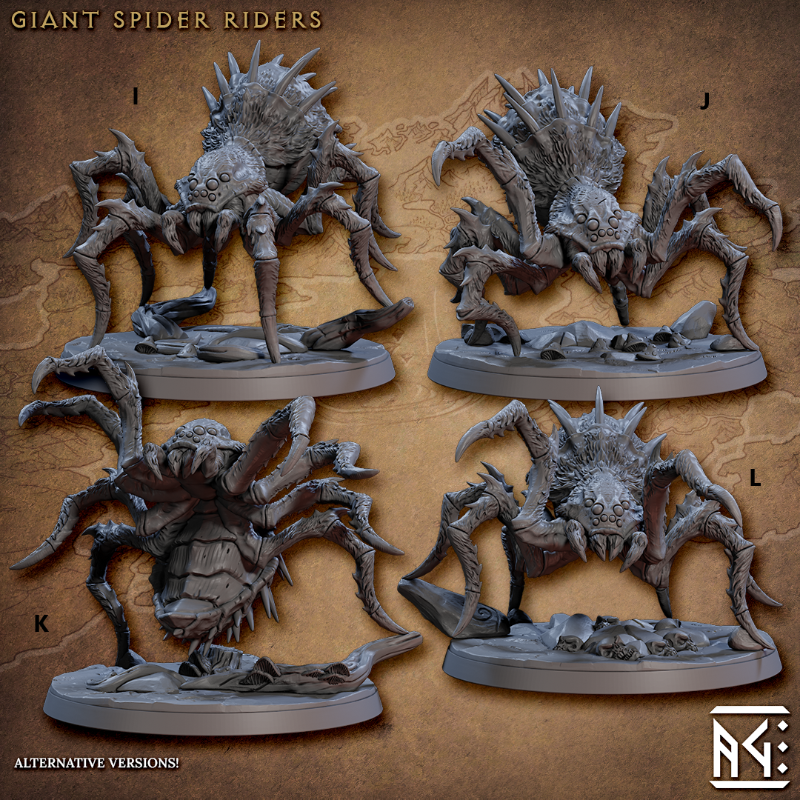 miniature Faldorn Giant Spiders Riders sculpted by Archvillain Games