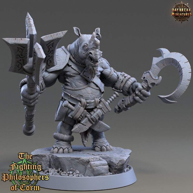 Rhino folk Himerius Halfthorn sculpted by Daybreak miniatures