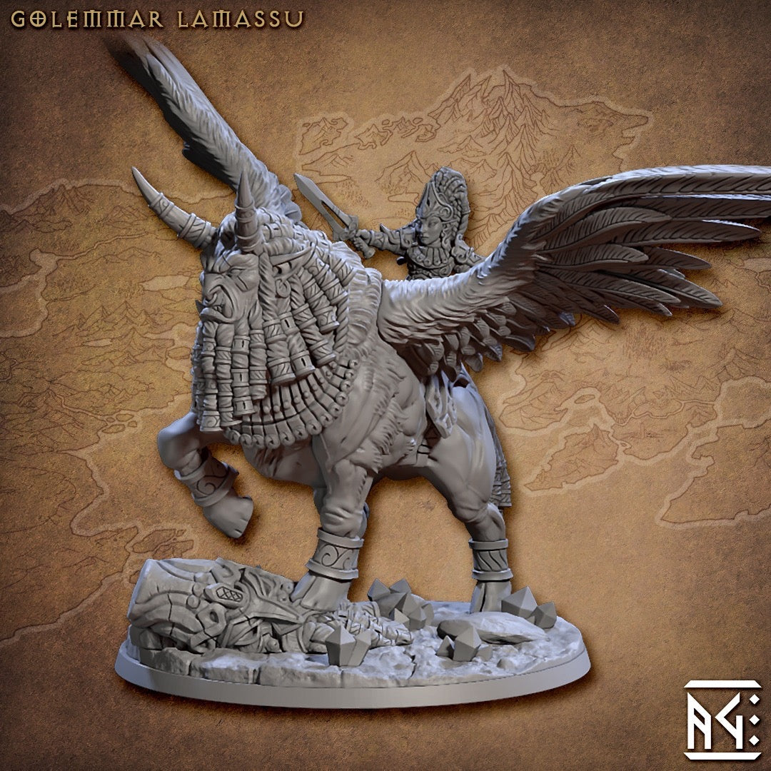 miniature Ishtara on Golemmar Lamassu sculpted by Artisan Guild