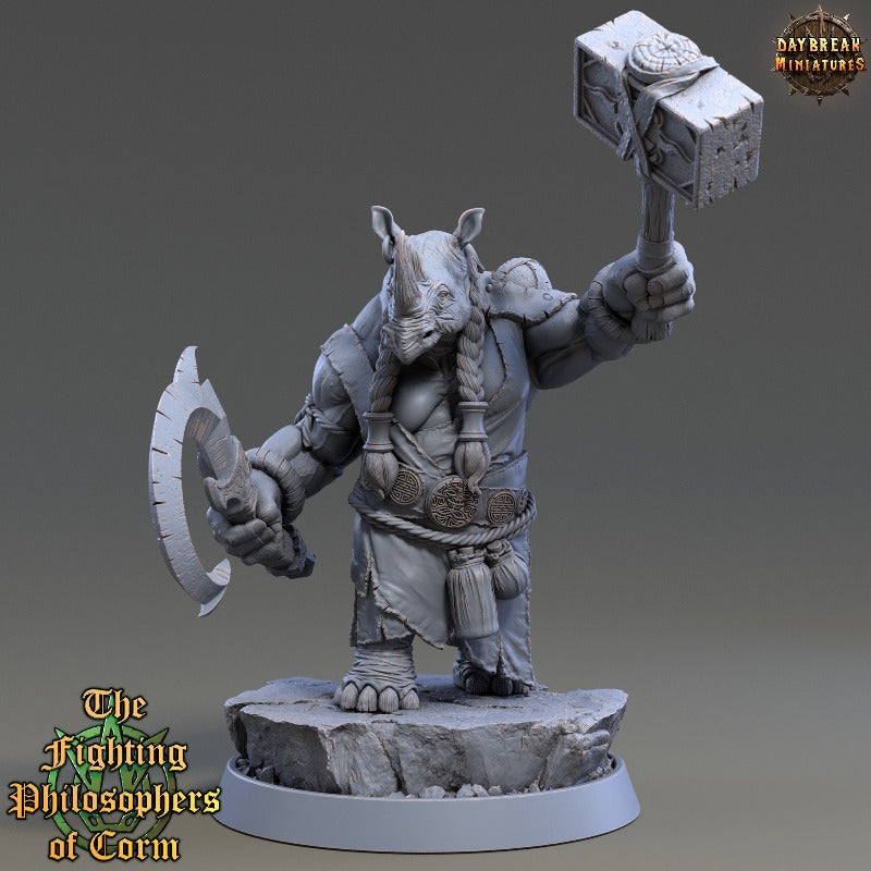 Rhino folk Myla Slingcrush sculpted by Daybreak miniatures