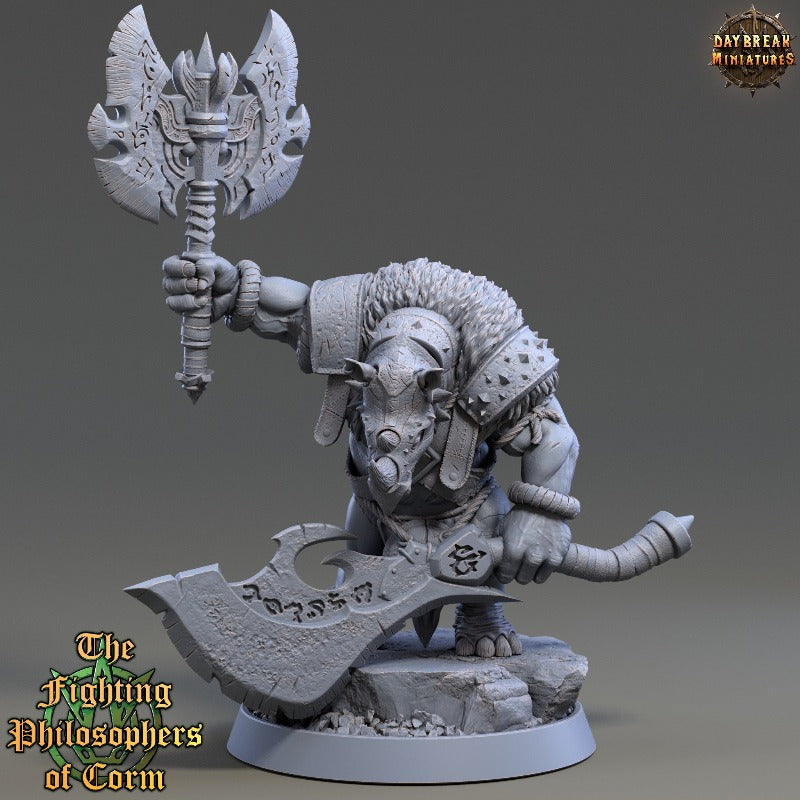 Rhino folk Polus Greatblade sculpted by Daybreak miniatures