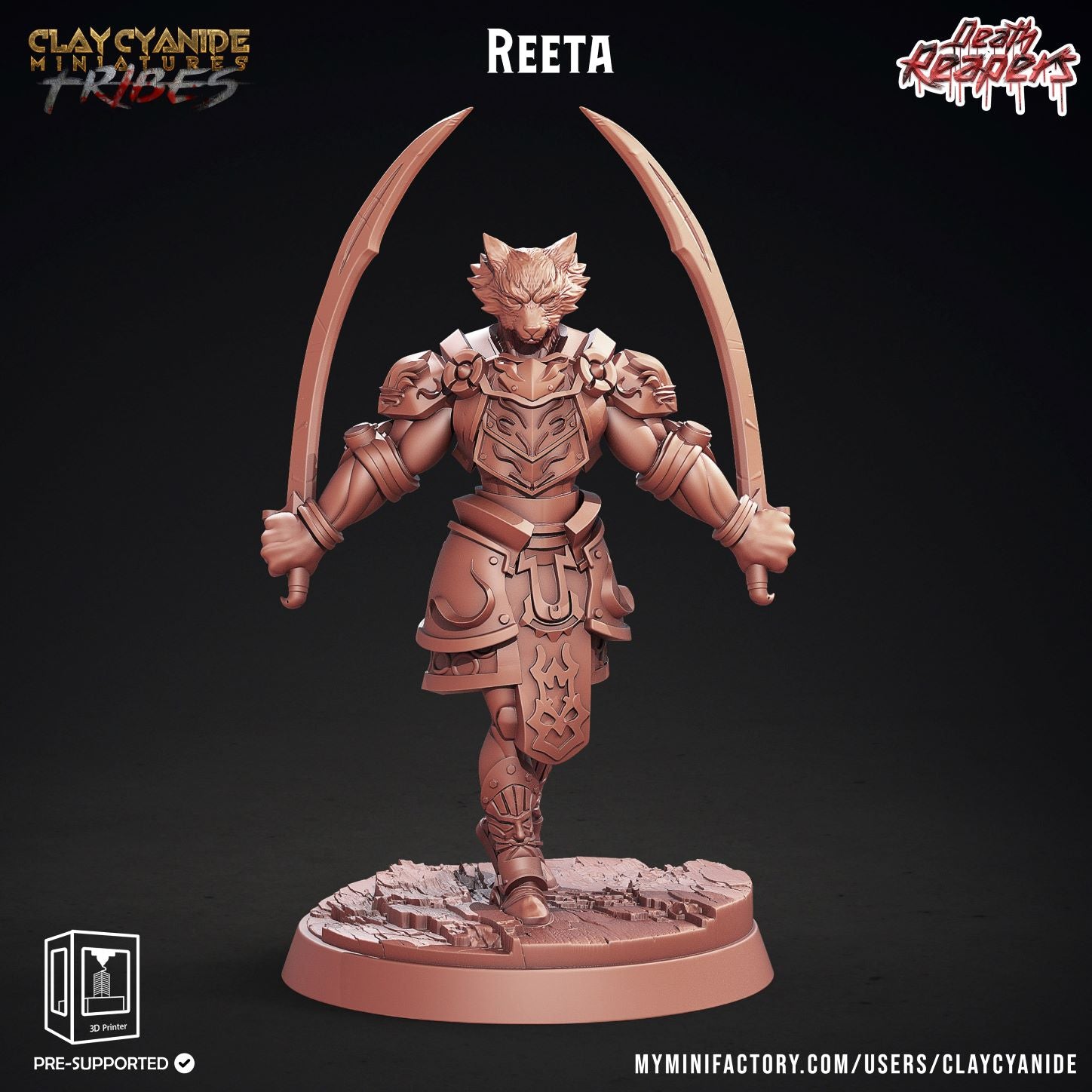 Tabaxi dual sword armoured fighter knight  unpainted resin unpainted resin 3D Printed Miniature