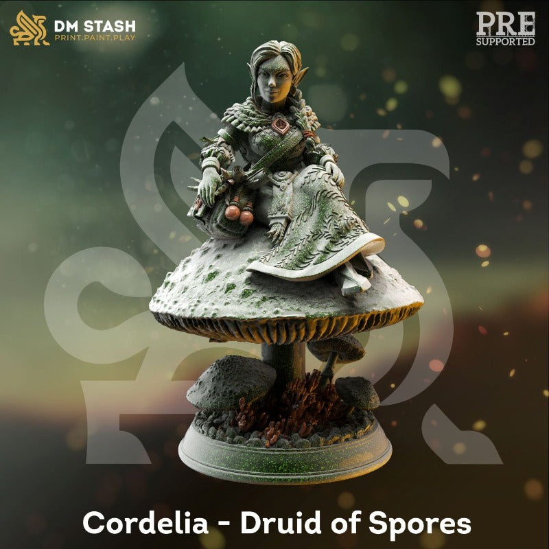 Gnome female druid sitting on mushroom unpainted resin unpainted resin 3D Printed Miniature