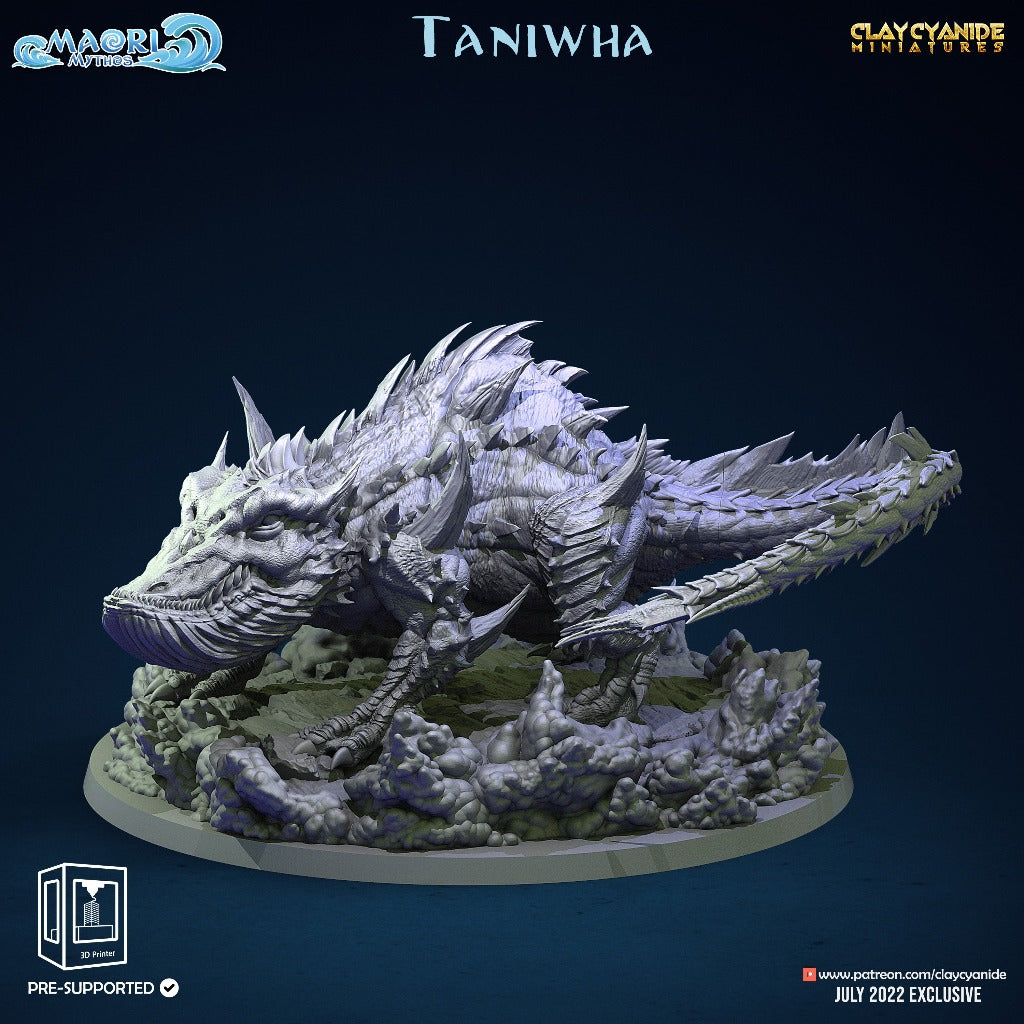 Unpainted resin 3d printed miniature Taniwha sculpted by Clay Cyanide