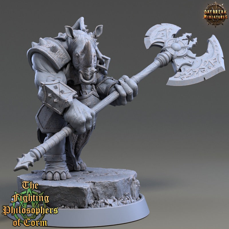 Rhino folk Theon Foulcurse sculpted by Daybreak miniatures