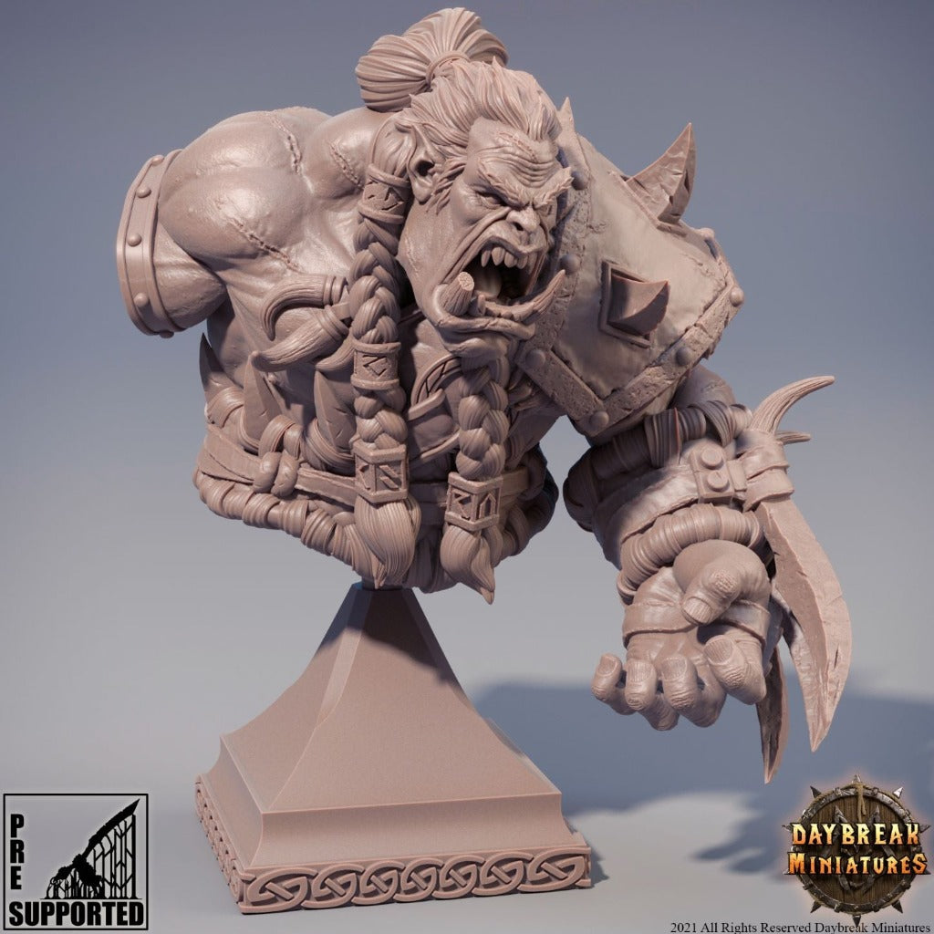 Male orc bust unpainted resin printed miniature.