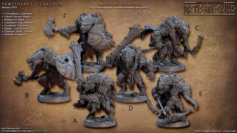 miniature Frostheart Lizardmen sculpted by Archvillain Games