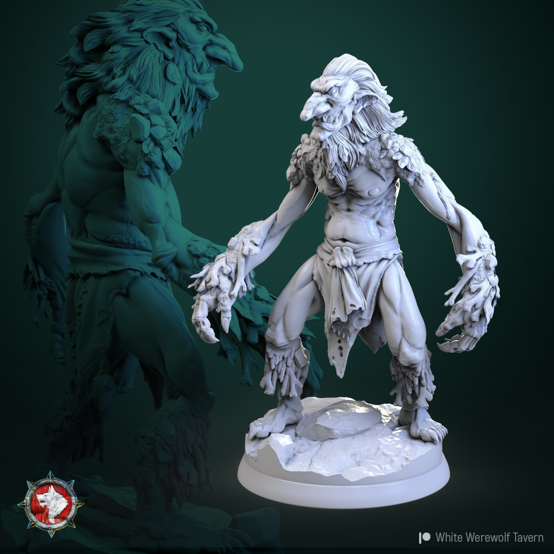 3D printed Troll standing idle unpainted resin unpainted resin 3D Printed Miniature