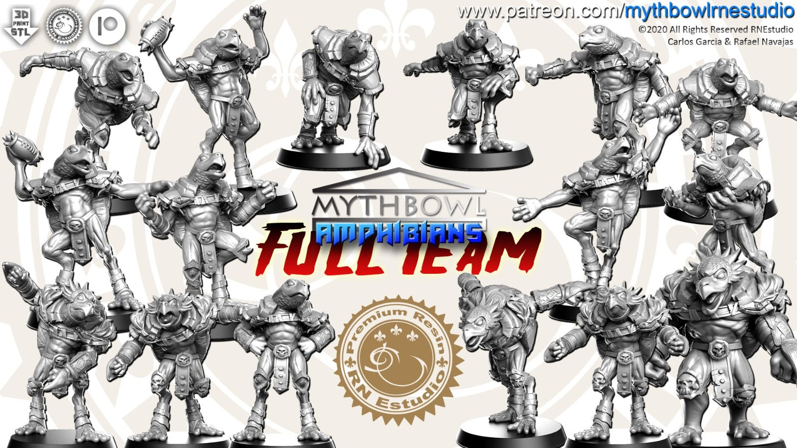 amphibious blood bowl team Unpainted Resin 3D Printed Miniature