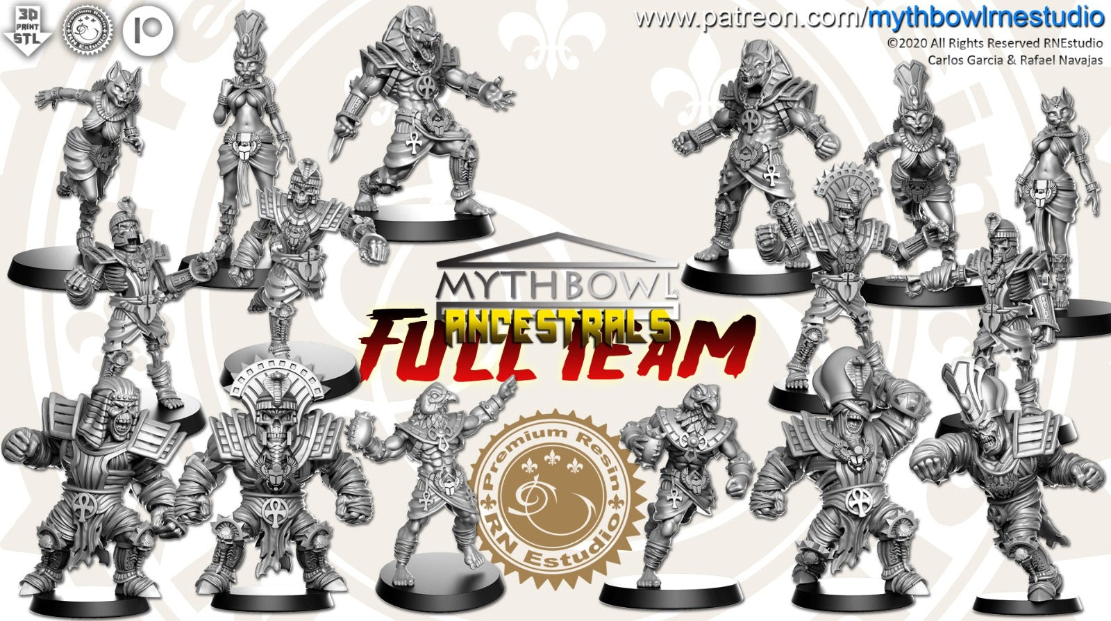 ancestral blood bowl team  Unpainted Resin 3D Printed Miniature